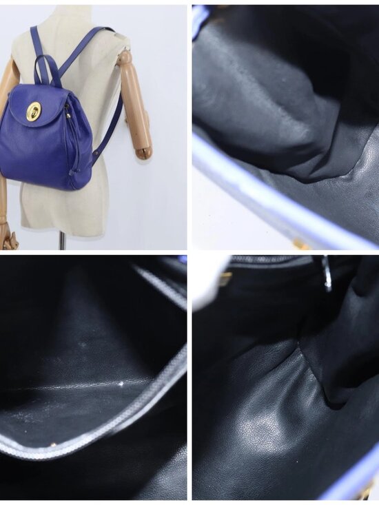 Christian Dior Backpack Leather Blue Gold Auth